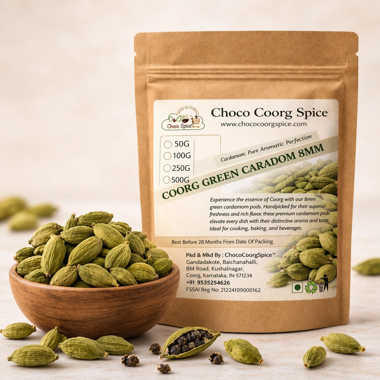 Coorg Green Cardamom - 8mm Green Cardamom Coorg Elaichi
